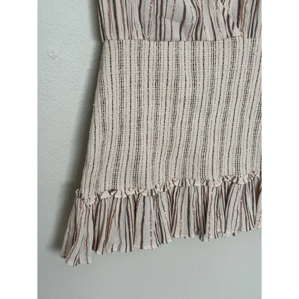 Veronica Beard Medium Cox Smocked Striped Mini Dress Beige Rose Gold Boho Chic - Image 11