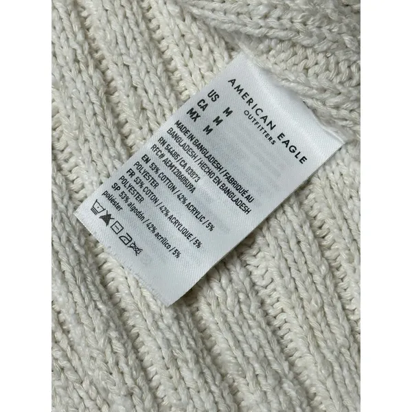 American Eagle Ribbed Button Front Cardigan Sweater Women’s Medium Cream Knit - Image 4