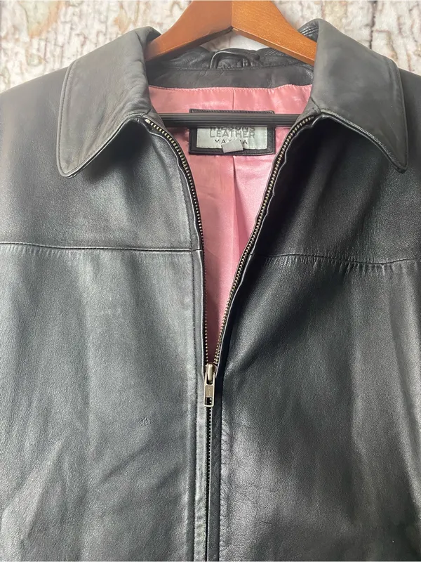 Wilson’s Leather Vtg Y2K Classic Black Leather grunge retro moto Zip-Front Jacket L - Image 7