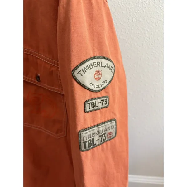 Vtg Timberland TBL-73 Orange Canvas Jacket CAT &‎ Floral Embroidery Women’s S - Image 6
