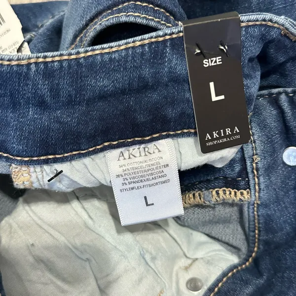 Akira NEW Flex Fit Cut Off Dark Denim Shorts Womens L (29X3.5) High Waist Frayed - Image 6