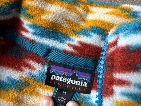 Patagonia Synchilla Aztec Fleece Full Zip Vest Jacket Yellow Blue Red Size XL - Image 4