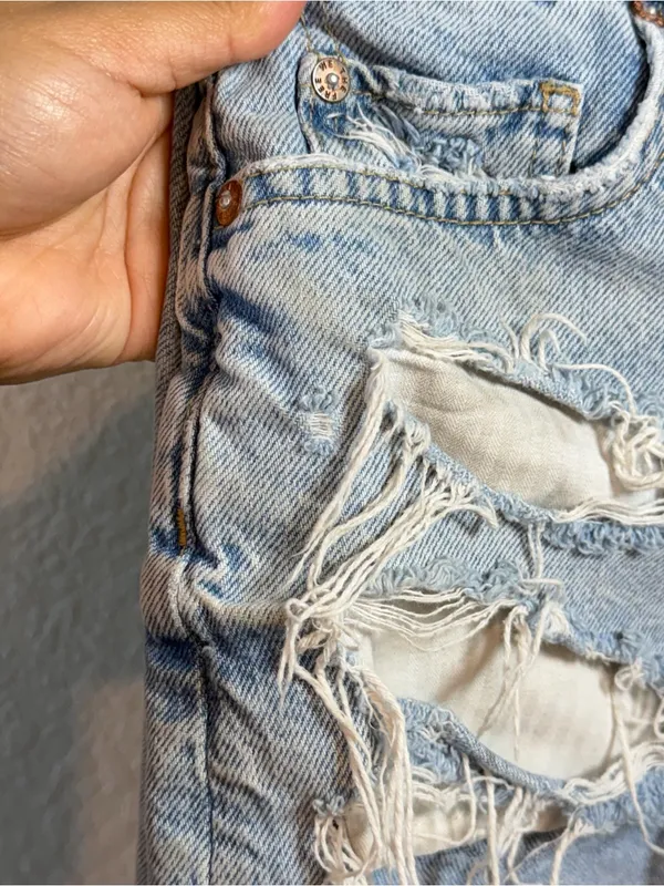 Free People Light Wash Distressed Denim Cutoff Shorts - Image 3