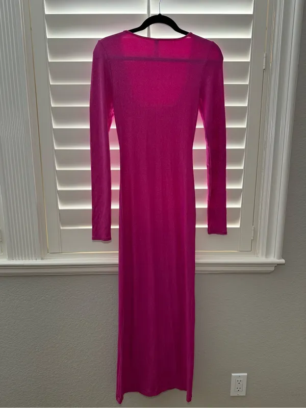 Skims Soft Lounge Long Sleeve Pink Shimmer Dress - Image 3