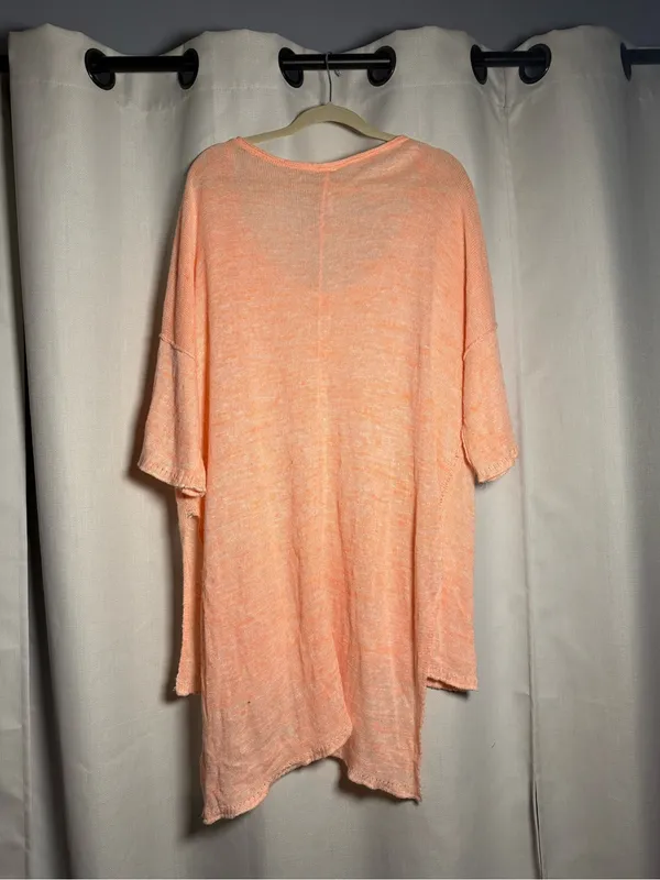 Free People Linen Blend High Low Orange Top Size Large - Image 5