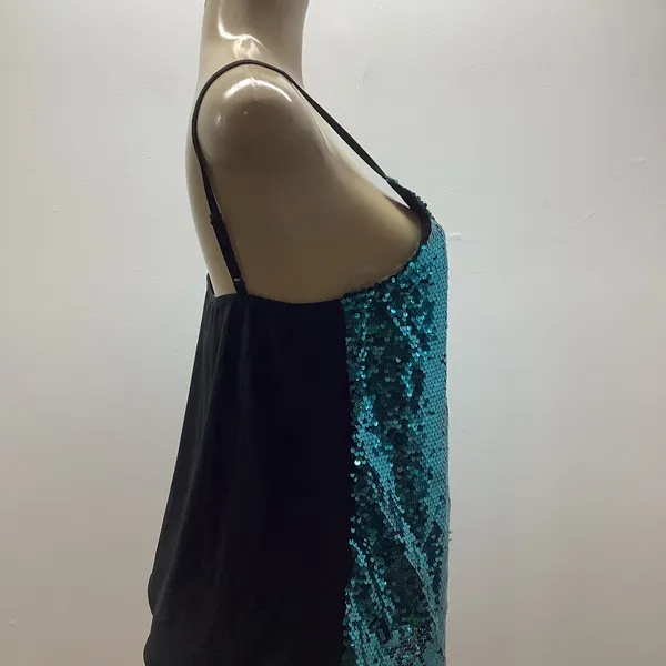 Modern Attraction Size Medium Sequin Teal Cami Top With Adjustable Straps. New Blue - Image 3