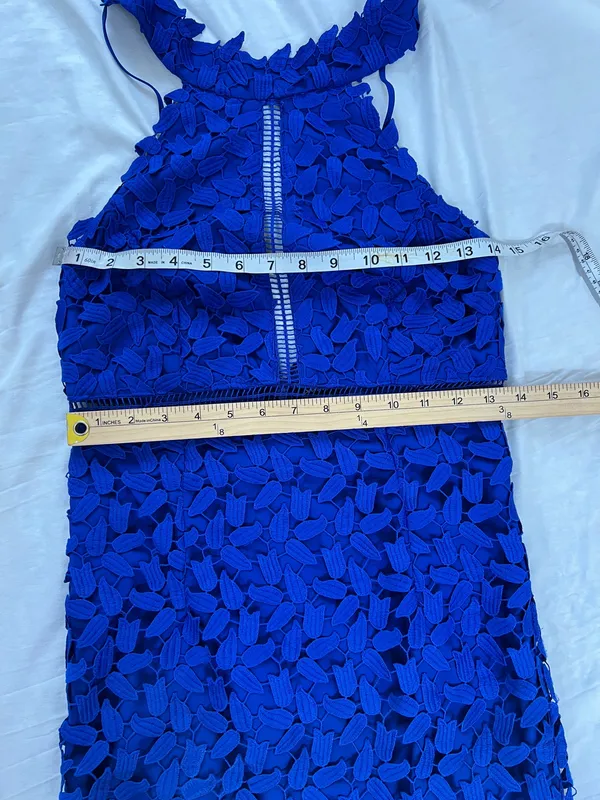 Bardot Gemma Cobalt Blue Lace Halter Midi Dress Size 6 - Image 8