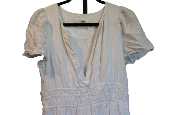 Anthropologie Somerset Linen Edition Maxi Dress White Smocked Tiered Boho Size Small - Image 3