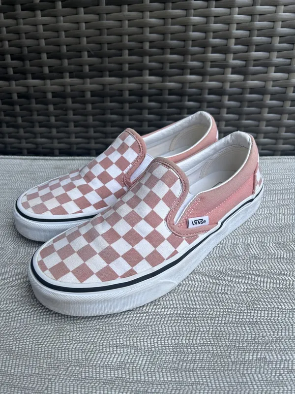 Vans Classic Slip-On mauve pink & white checkerboard unisex sneakers - Image 4