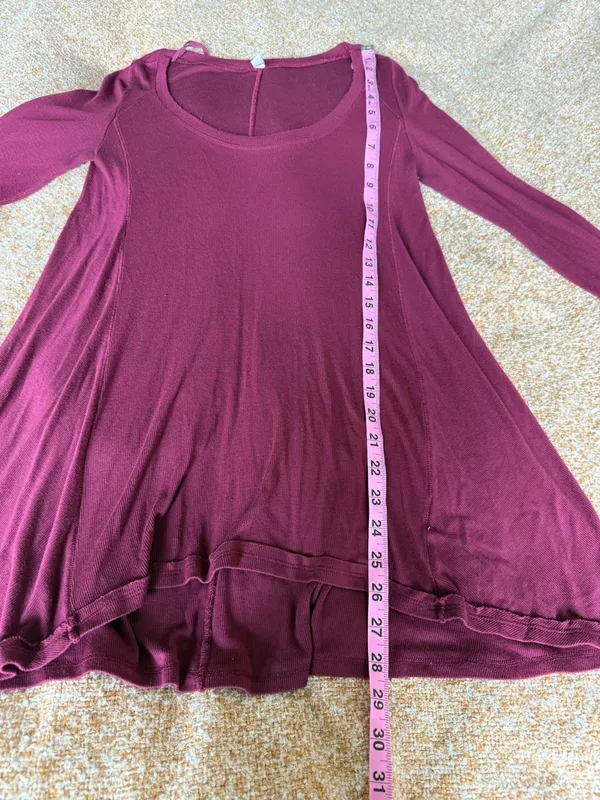Free People Burgundy Soft Ribbed Long Sleeve Shirt Boho‎ Whimsy A-line XS - Image 8