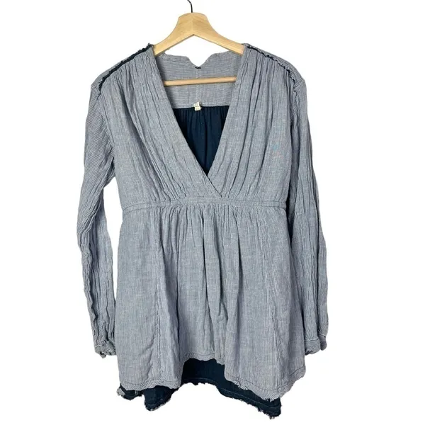 Free‎ People All Who Wander Blue Stripe Wrap Long Sleeve M - Image 3
