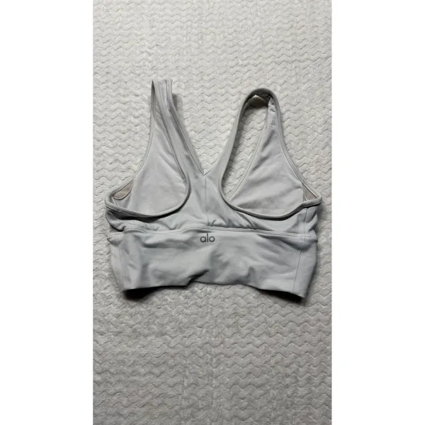 Alo Yoga Wild Thing Ruched V-Neck Sports Bra Light Gray Small W7135R - Image 2