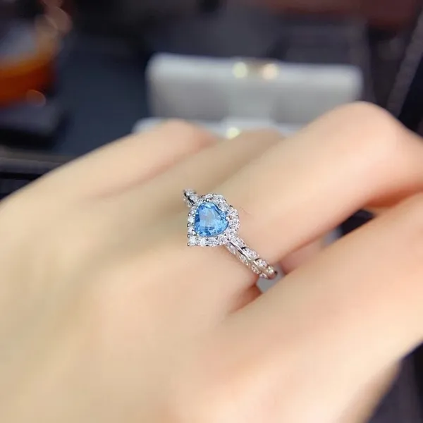 18K White Gold Plated Adjustable Blue Crystal Sapphire Love Heart Ring for Women - Image 5