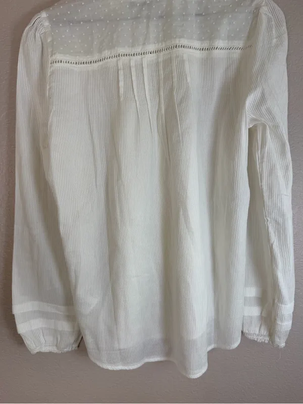 Quince Organic Textured Cotton Peasant Blouse in White size Large $158 - Image 15