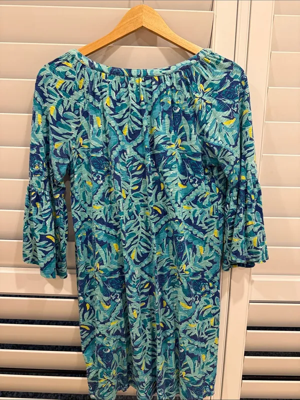Lilly Pulitzer Teal Blue Floral Tie-Tassel Mini Dress - Image 4