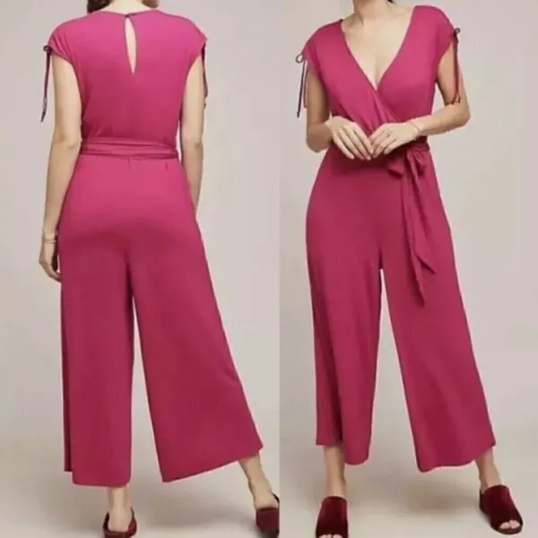 MOULINETTE SOEURS ANTHROPOLOGIE ANTHRO Alisande Jumpsuit Pink Crop Ankle NO BELT - Image 3