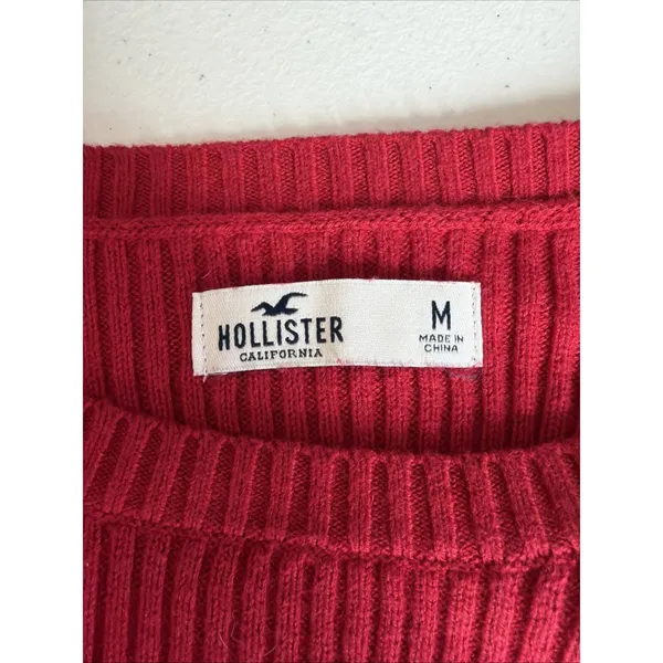 Hollister Sweater medium Red Cotton Blend Stretch Knit Fitted Ribbed streetwear - Image 7