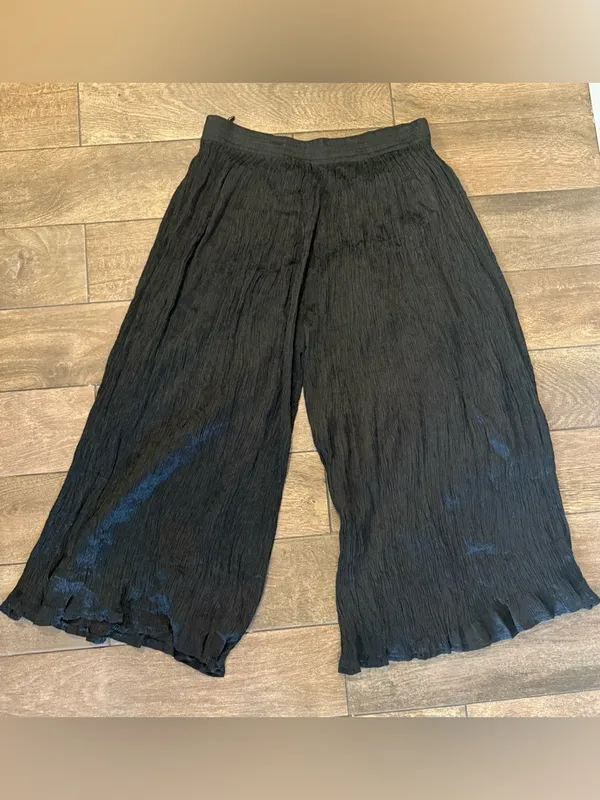 Black Crinkle‎ Wide-Leg Palazzo FlowlyPants Size Small - Image 2