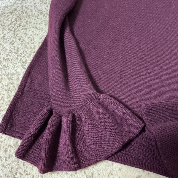 Nanette‎ Extra Fine Merino Wool Ruffle Cuff Sweater Plum Dark Academia Womens S - Image 6