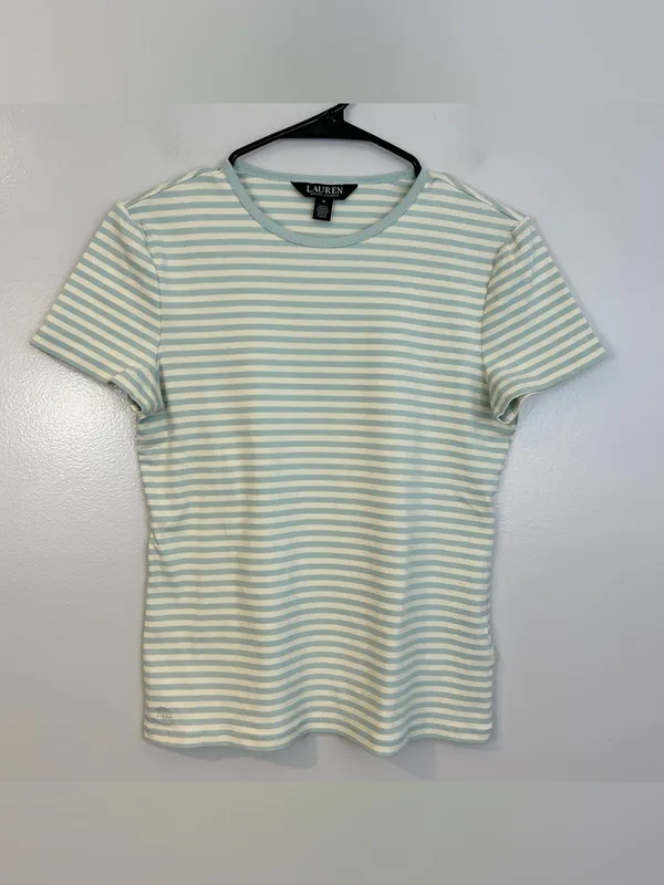 Ralph Lauren Black Label Striped Stretch Cotton Crewneck Tee Blue/Ivory Medium - Image 2