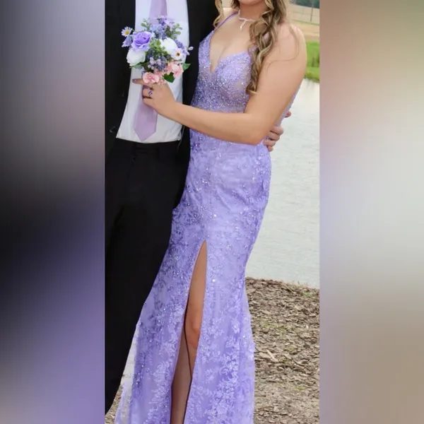 Sherri Hill‎ Lavender Sequin Beaded Mermaid Style Open Back Prom Corset Dress 14 - Image 2