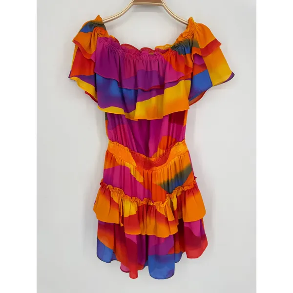 Buddylove Kiera Ruffled Off-The-Shoulder Mini Dress Small Sunset Boho Festival‎ - Image 3