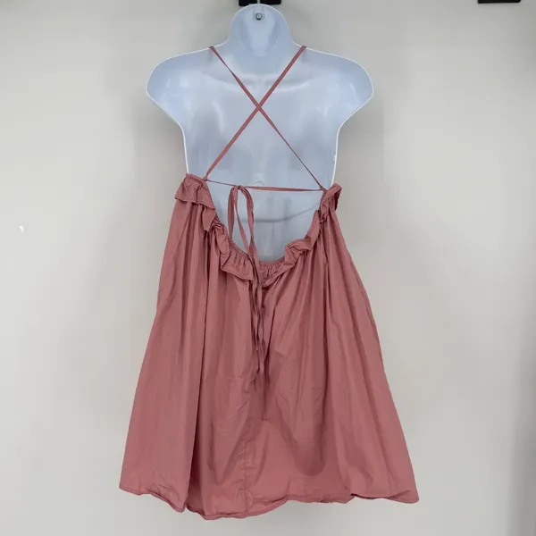 Lulus Pink Mini‎ Sundress Size L Ruffle Tie Back Strappy Beach Babydoll Dress - Image 2