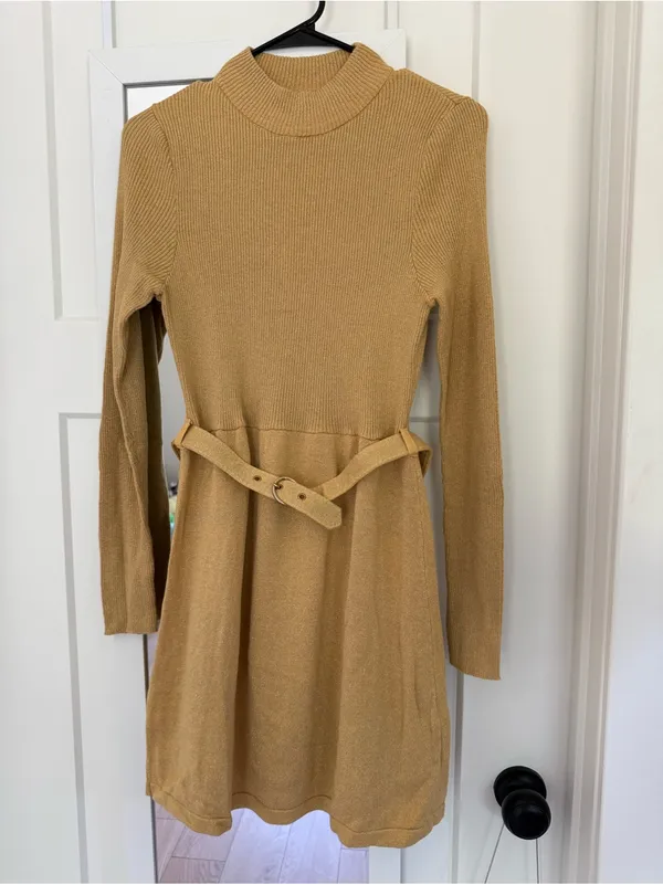 Free People French Girl Mini Dress Gold Shimmer Size Medium - Image 2
