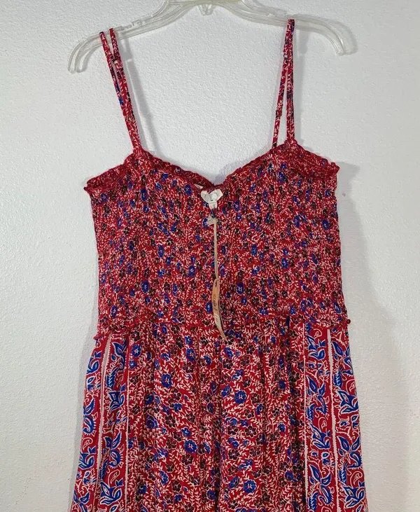 Fat Face Red Natalie Meadow Floral Milkmaid Cottagecore Wide Leg Jumpsuit Sz 12 - Image 5