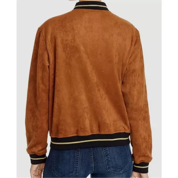 Aqua Women’s Lined Snap Button Stretchy Long Sleeve Bomber Jacket Brown Size Sma - Image 4