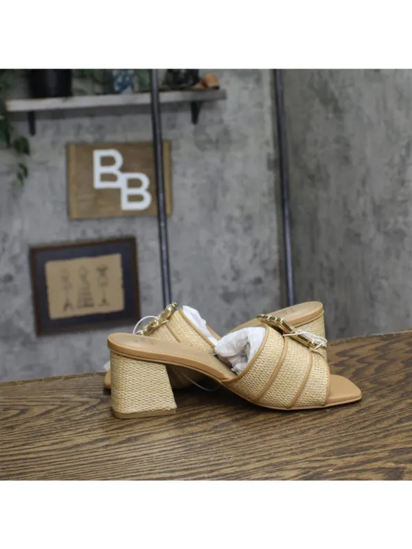 NWT A New Day Kathleen Raffia Buckle Block Heels 92611276 Beige Brown 6.5M - Image 10