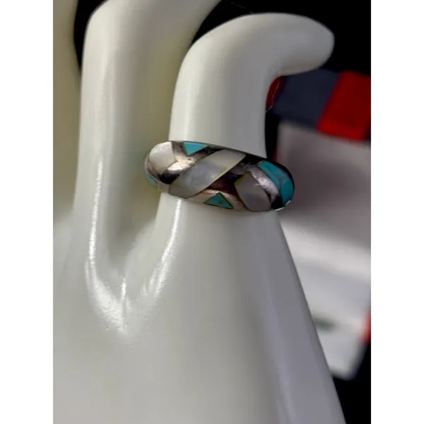 Sterling Silver Southwestern MOP/Turquoise Inlay Ring Size 7 - Stamp SX 925 - Image 3