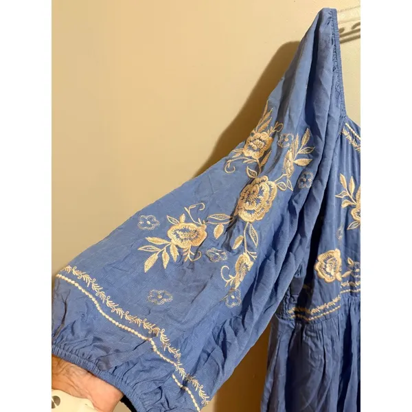 Savanna Jane Babydoll Dress 1X Blue New Floral Embroidered‎ Boho Puff Sleeve - Image 10