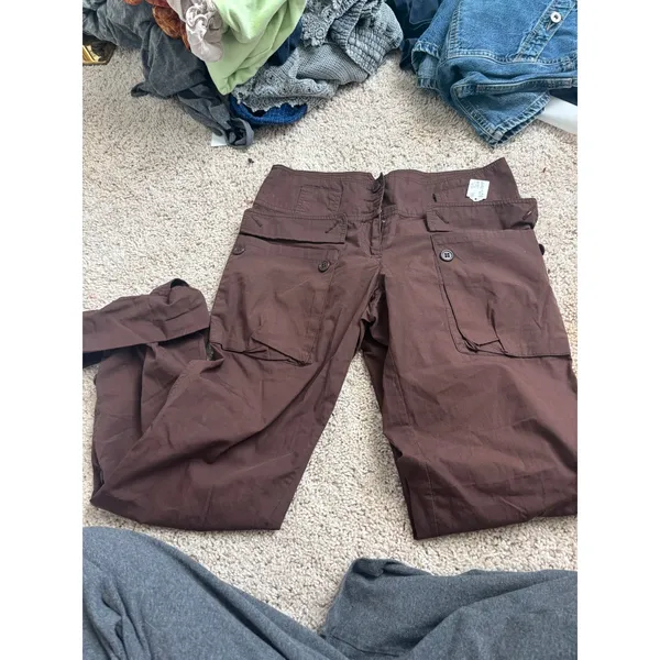 Y2K Cargo Utility Pants Cache Brown High‎ Waisted Cotton Straight Leg Trousers 0 - Image 4