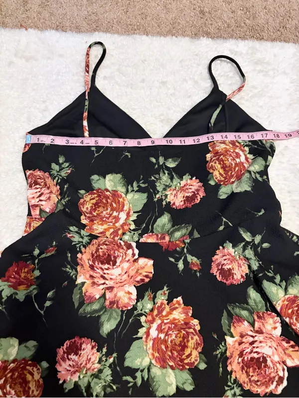 Floral 1X Black V-Neck Spaghetti Strap Dress - Image 6