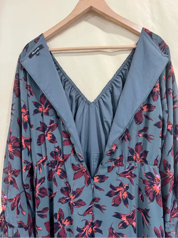 Madewell Green Floral Winter Orchid Willowleaf Tie Sleeves Maxi Dress 10 - Image 11
