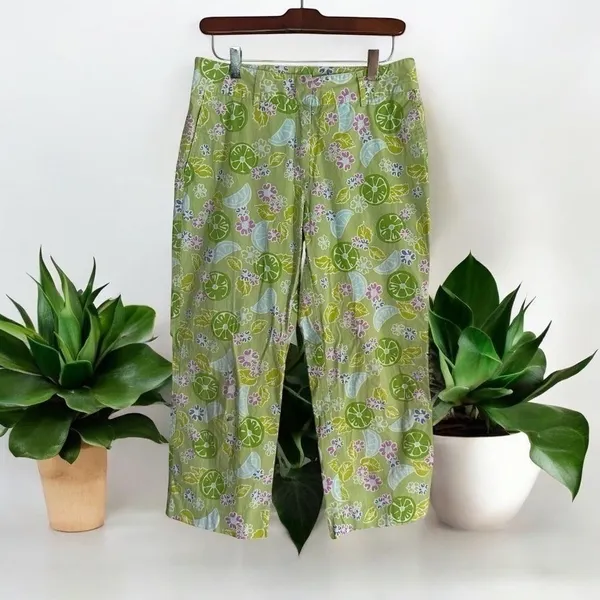 Lilly Pulitzer Crop Pants Green 6 Women Tropical Fruit Floral Print Stretch - Image 3