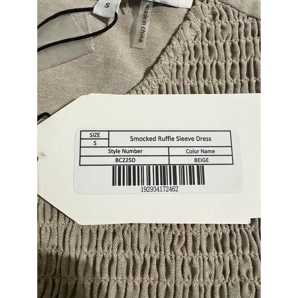 NWT English Factory Smocked Ruffle Sleeve Mini Dress Beige Small NWT BC225D - Image 4