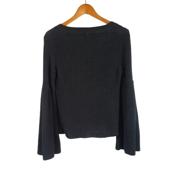 Free People Damsel Knit Black Sweater Top Bell Sleeve V-neck Size S - Image 5