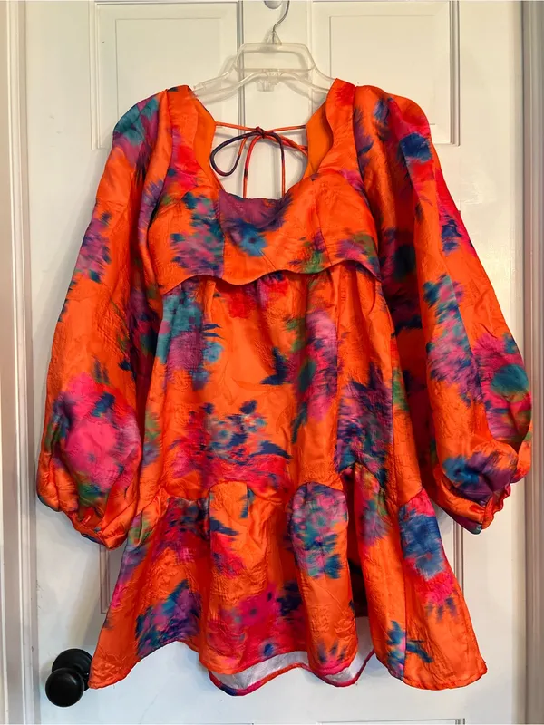 FARM Rio Orange Floral Bouquet Ikat Dress XS - Image 2