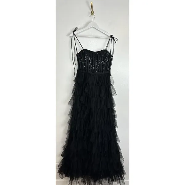 MAC DUGGAL Sequin Bustier Tier Tulle Gown in Black Size US 6 - Image 3
