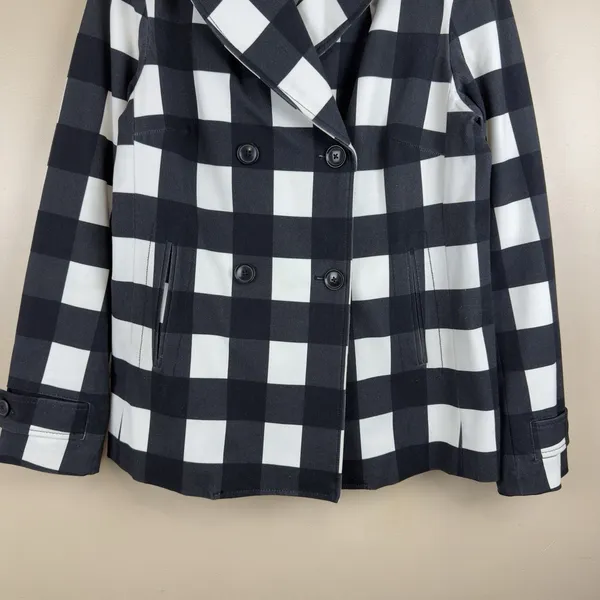 Banana Republic Women’s Plaid Black White Double-Breasted Pea coat Office Size S - Image 2