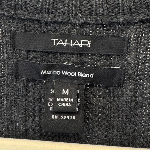 Y2K‎ Tahari Merino Wool Blend Ribbed Cardigan Sweater Gray Toggle Closure Medium - Image 6
