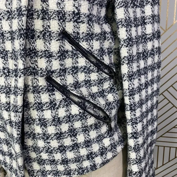 Zara Basic Checker Plaid Tweed Moto Jacket in Black & Cream Size US Medium‎ - Image 9