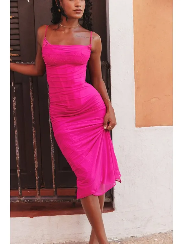 House of CB Nalini Fuchsia Mesh Maxi Dress Ruched Corset M - Image 12