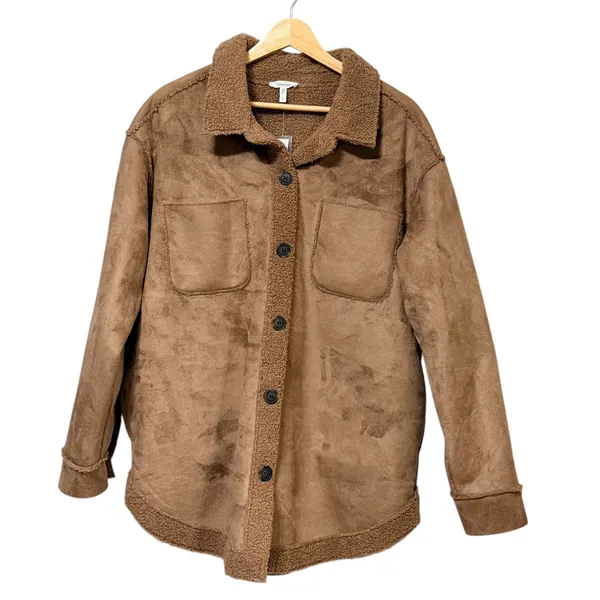 Maurices Womens Brown Faux Suede Sherpa Lined Shacket Jacket Large L - Image 2