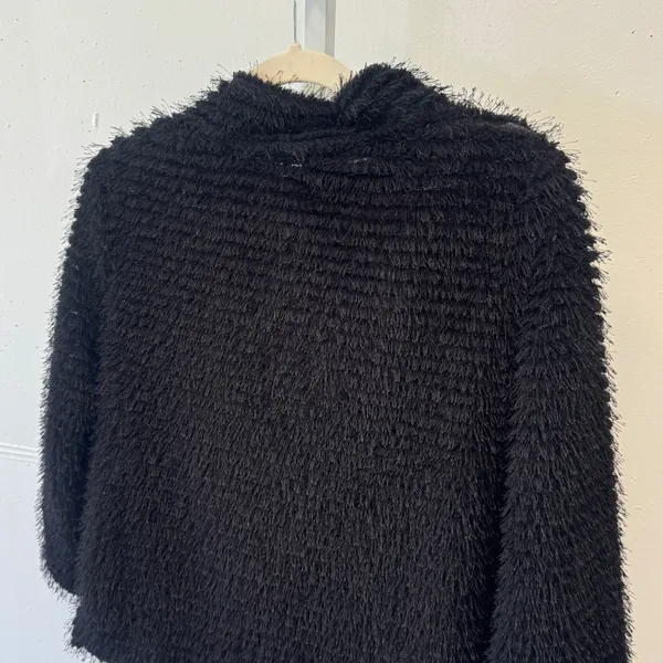 NWT Vince Camuto Opulent Mood Fringed Eyelash Mock Neck Sweater Rich Black XS - Image 4