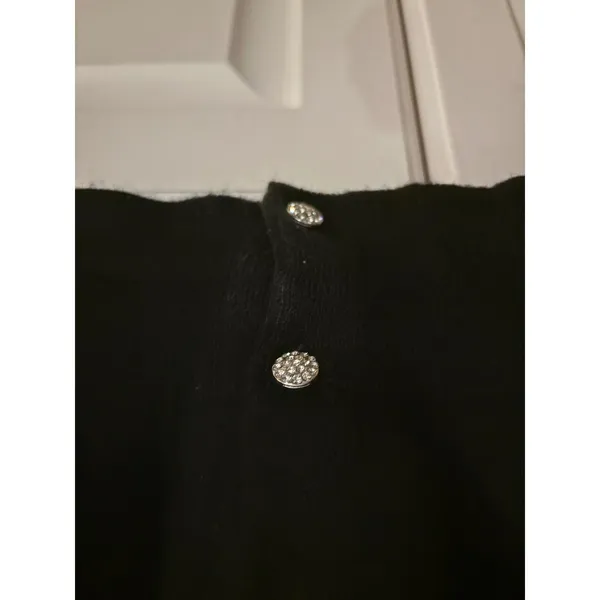 Kasper Separates Black V-Neck Cardigan Rhinestone Button Wool Blend XL - Image 5