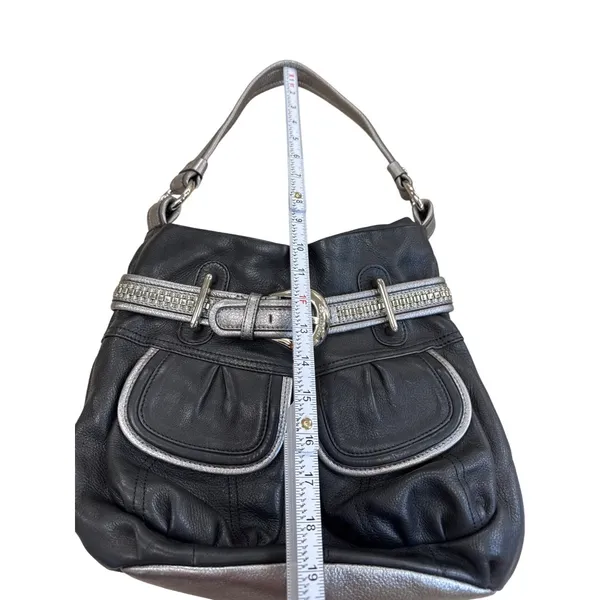 B. Makowsky Womens Black & Silver Leather Hobo Handbag Purse SKU 7813 - Image 5