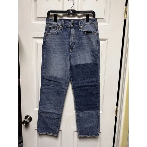 Gap Cheeky Straight Patchwork Jeans Womens 8/29 Blue‎ High Rise Colorblock Denim - Image 2
